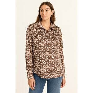 Willow + Root Women's Long Sleeve Satin-Feel 70's Dress Shirt Button-Up‎ Size M